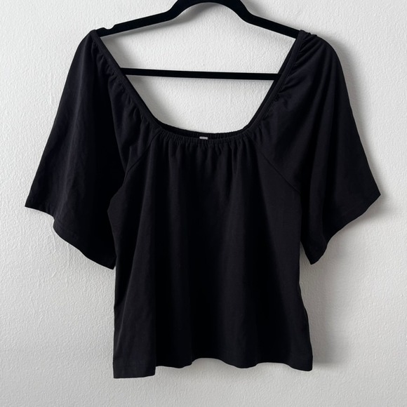 Pact Women's Luxe Jersey Flutter Sleeve Top in Black Short Sleeve size small - Picture 2 of 10